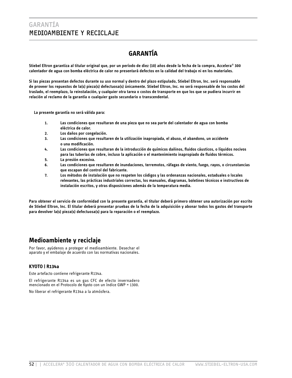 Garantía medioambiente y reciclaje, Medioambiente y reciclaje, Garantía | STIEBEL ELTRON Accelera 300 User Manual | Page 54 / 81
