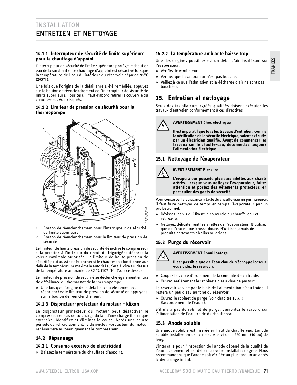 Installation entretien et nettoyage, Entretien et nettoyage | STIEBEL ELTRON Accelera 300 User Manual | Page 73 / 81