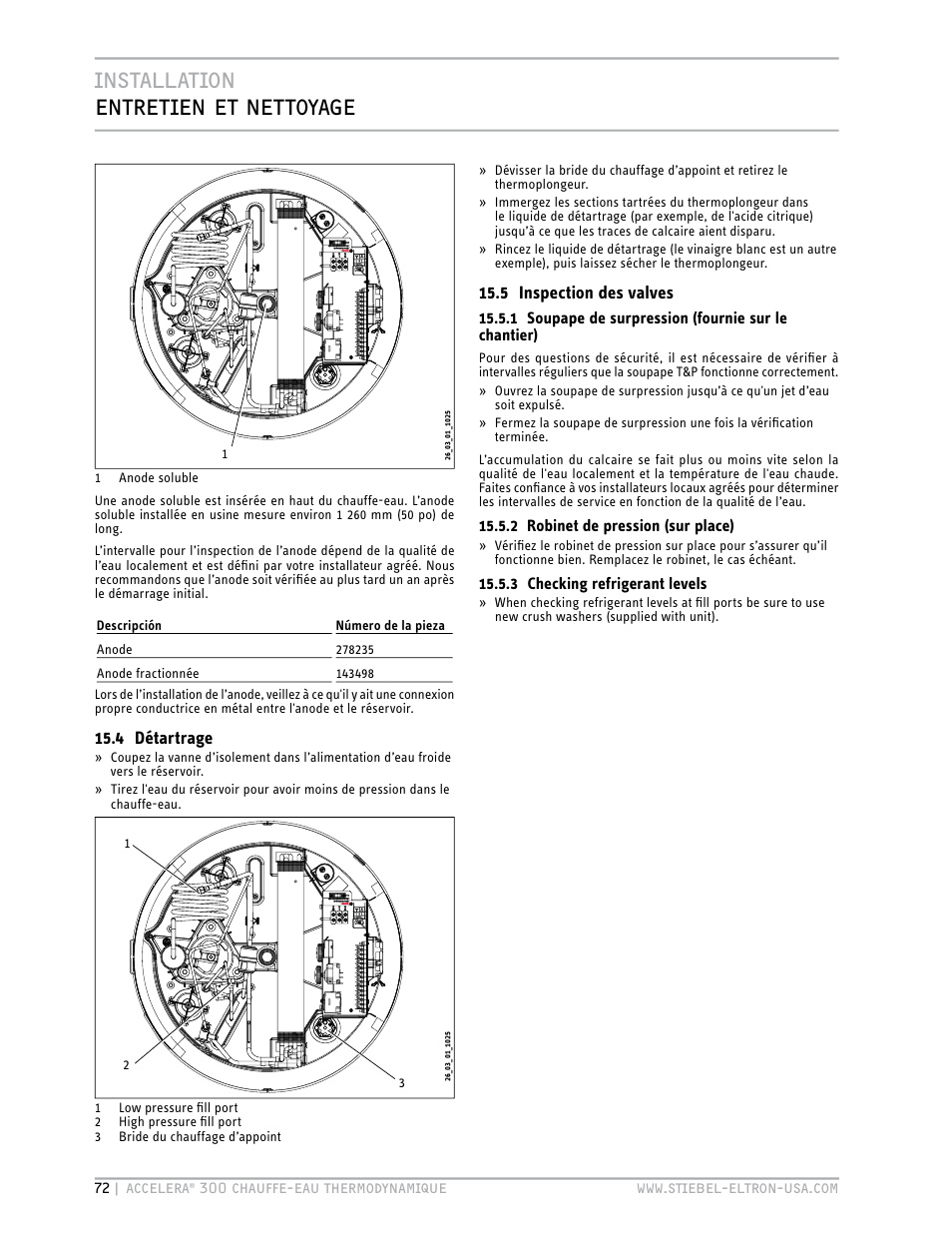 Installation entretien et nettoyage, 4 détartrage, 5 inspection des valves | STIEBEL ELTRON Accelera 300 User Manual | Page 74 / 81