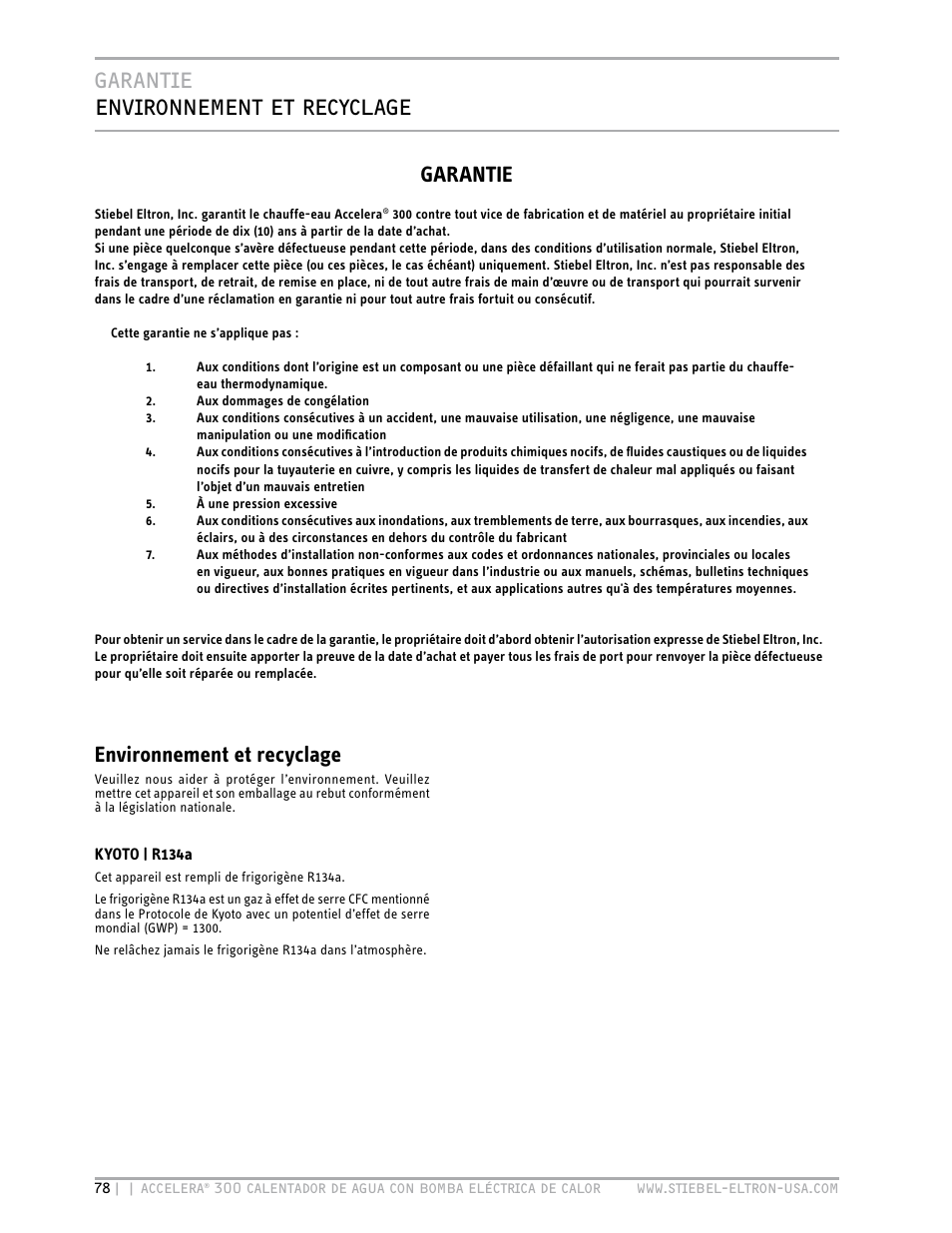 Garantie environnement et recyclage, Environnement et recyclage, Garantie | Environment and recycling | STIEBEL ELTRON Accelera 300 User Manual | Page 80 / 81