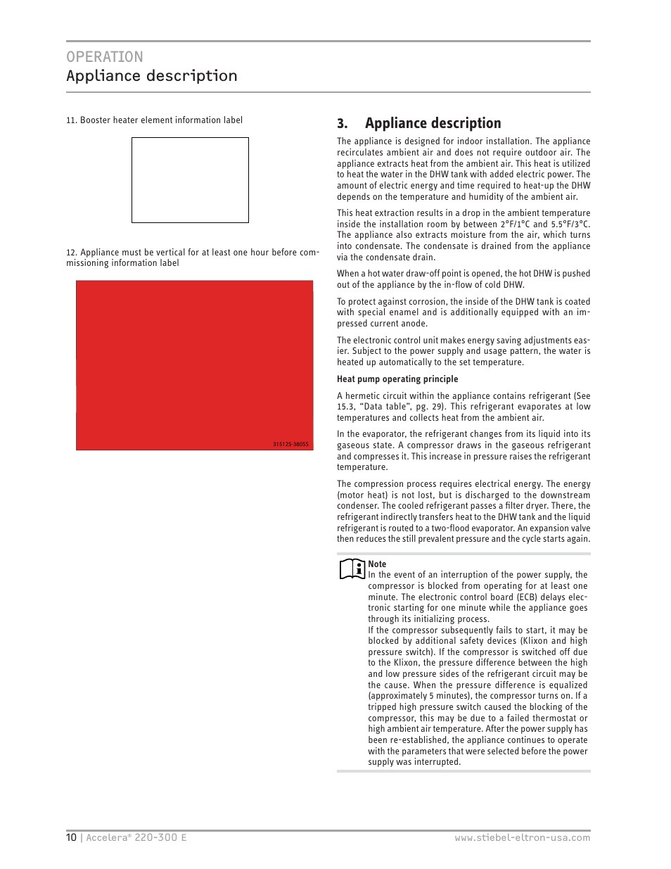 Operation appliance description, Appliance description | STIEBEL ELTRON Accelera 300 E User Manual | Page 10 / 92