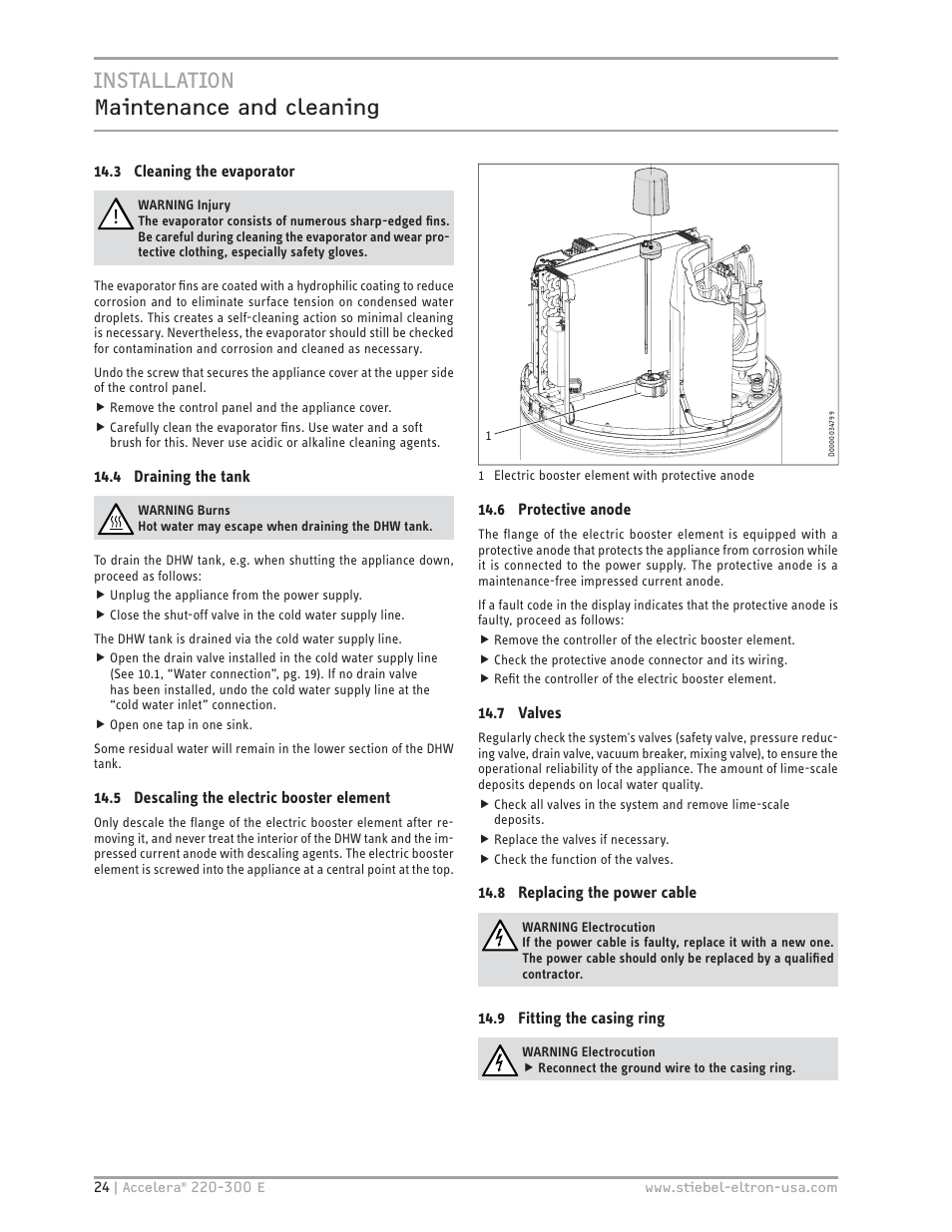Installation maintenance and cleaning | STIEBEL ELTRON Accelera 300 E User Manual | Page 24 / 92
