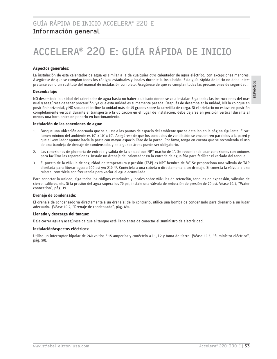 Accelera® 220 e: guía rápida de inicio | STIEBEL ELTRON Accelera 300 E User Manual | Page 33 / 92