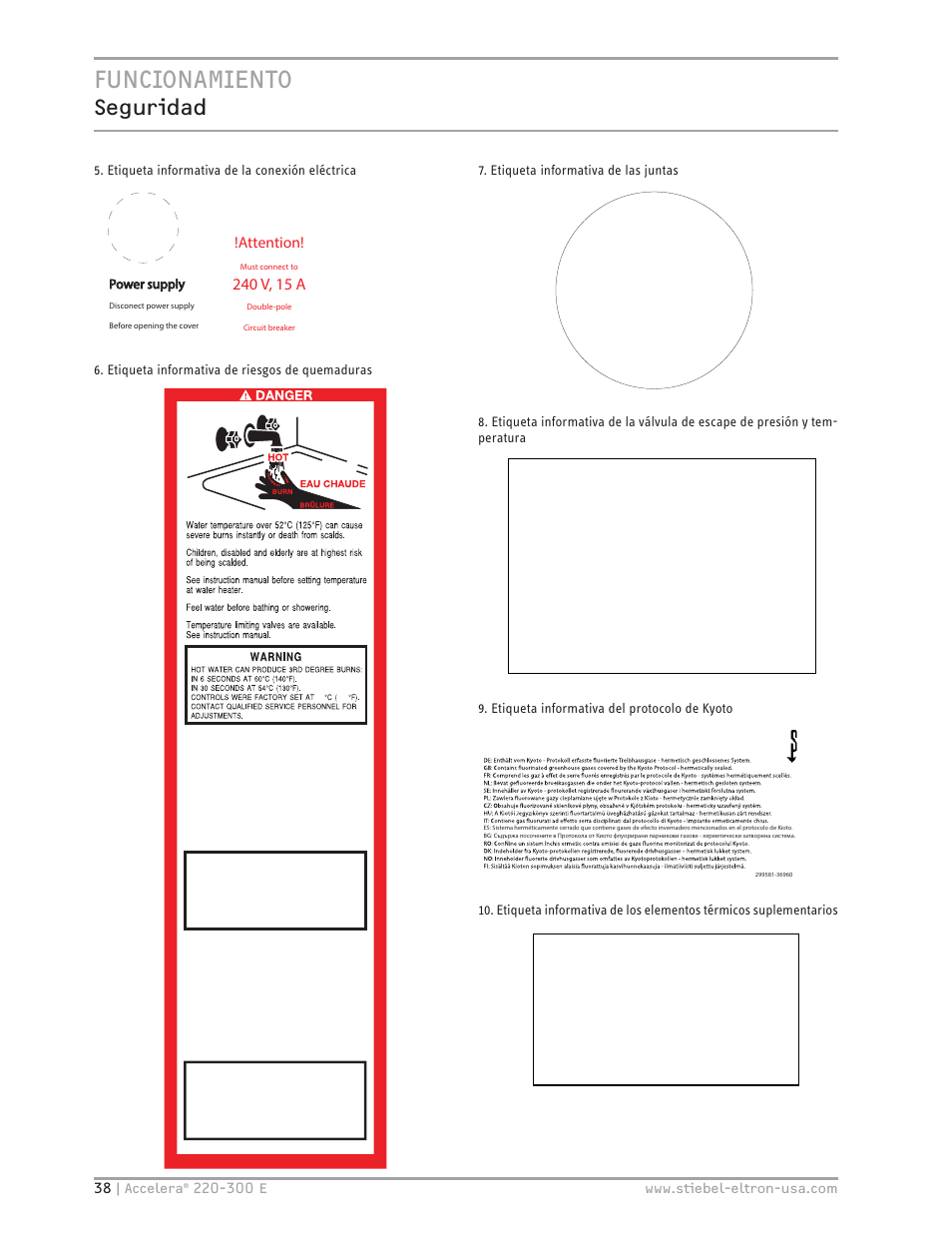 Funcionamiento, Seguridad, Aqua caliente | Attention | STIEBEL ELTRON Accelera 300 E User Manual | Page 38 / 92
