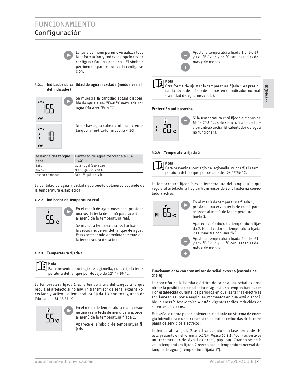 Funcionamiento, Confi guración | STIEBEL ELTRON Accelera 300 E User Manual | Page 41 / 92