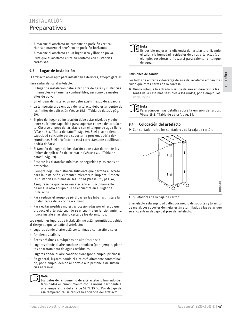 Instalación preparativos | STIEBEL ELTRON Accelera 300 E User Manual | Page 47 / 92