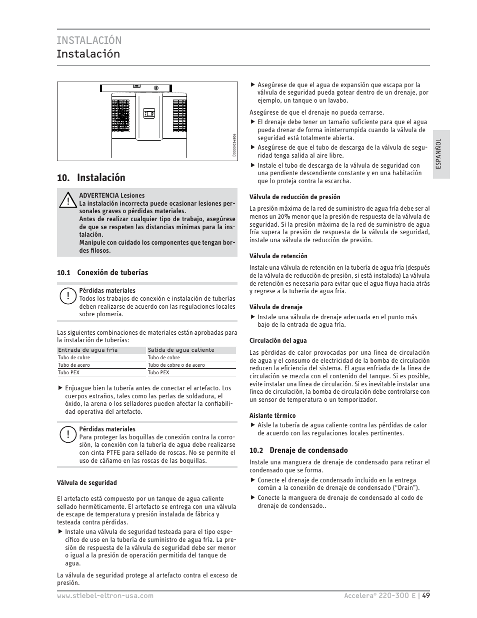 Instalación instalación, Instalación | STIEBEL ELTRON Accelera 300 E User Manual | Page 49 / 92