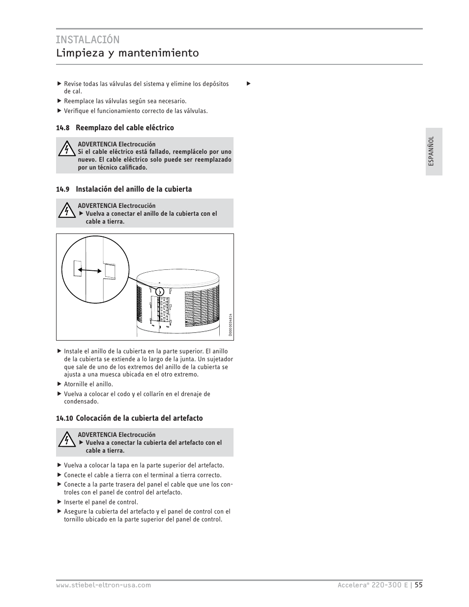 Instalación limpieza y mantenimiento | STIEBEL ELTRON Accelera 300 E User Manual | Page 55 / 92