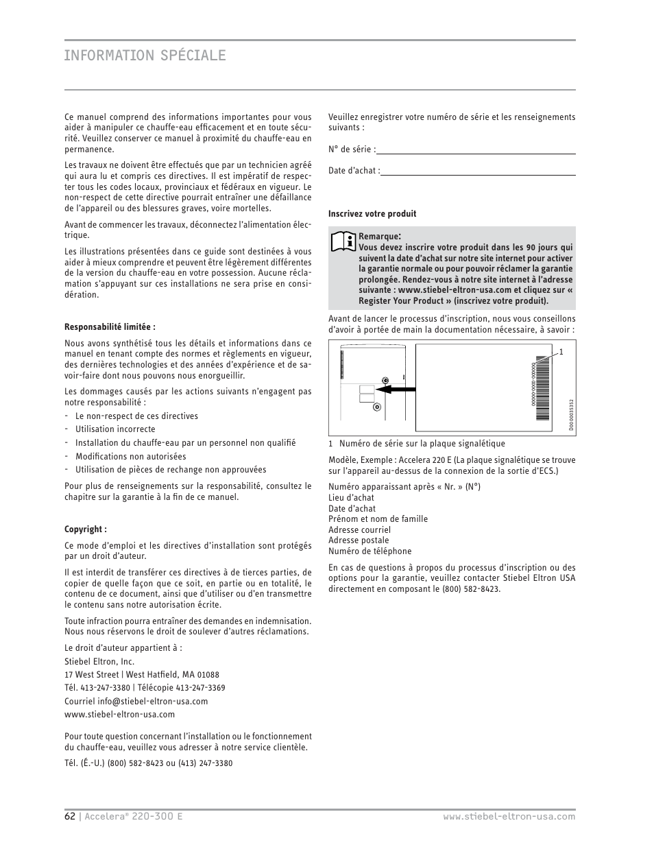 Information spéciale | STIEBEL ELTRON Accelera 300 E User Manual | Page 62 / 92
