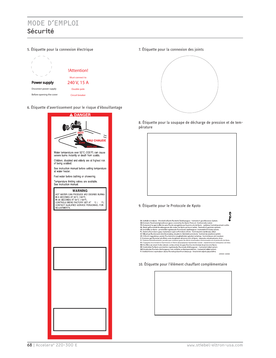Mode d’emploi, Sécurité, Aqua caliente | Attention | STIEBEL ELTRON Accelera 300 E User Manual | Page 68 / 92