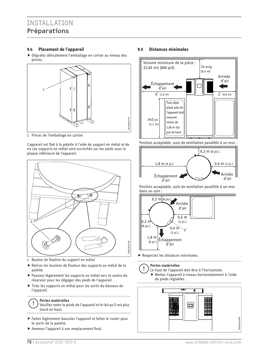 Installation, Préparations | STIEBEL ELTRON Accelera 300 E User Manual | Page 78 / 92