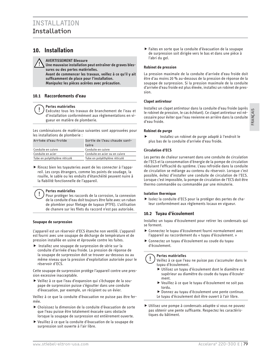 Installation, Installation 10. installation | STIEBEL ELTRON Accelera 300 E User Manual | Page 79 / 92