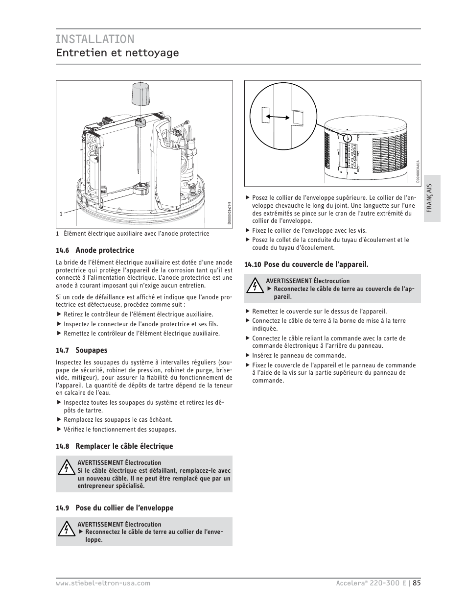 Installation, Entretien et nettoyage | STIEBEL ELTRON Accelera 300 E User Manual | Page 85 / 92