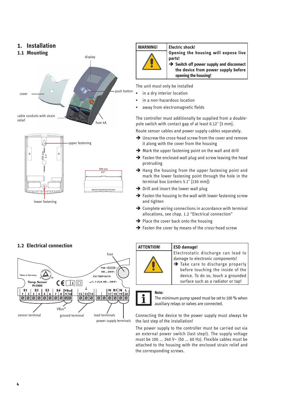 Installation, 1 mounting, 2 electrical connection | STIEBEL ELTRON SOM 6 PLUS User Manual | Page 4 / 24