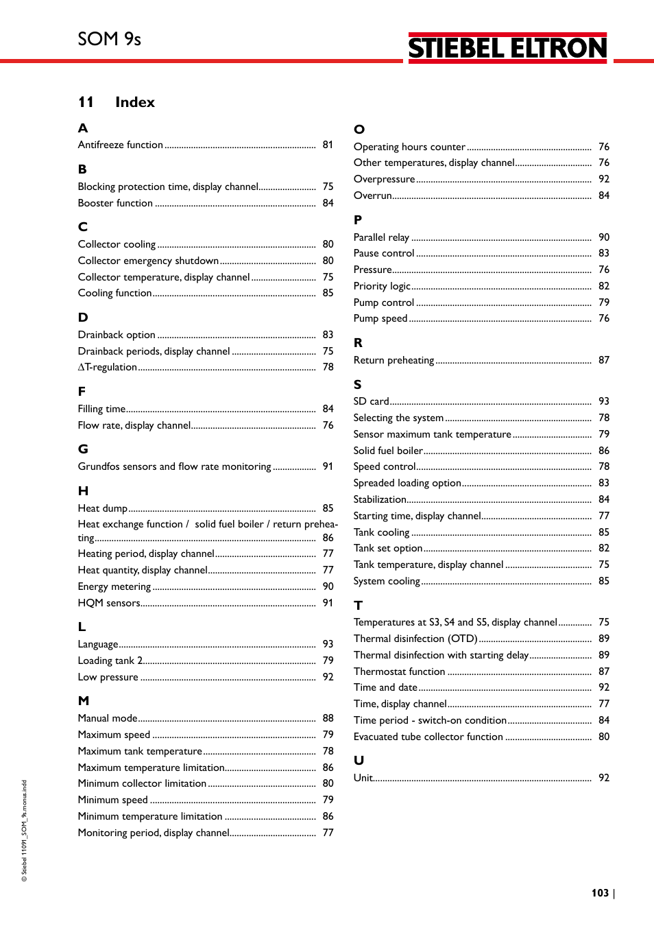 Som 9s, 11 index | STIEBEL ELTRON SOM 9s User Manual | Page 103 / 104