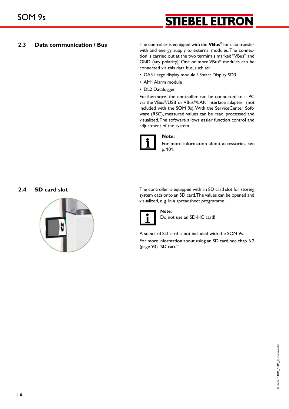 Som 9s, 3 data communication / bus, 4 sd card slot | STIEBEL ELTRON SOM 9s User Manual | Page 6 / 104