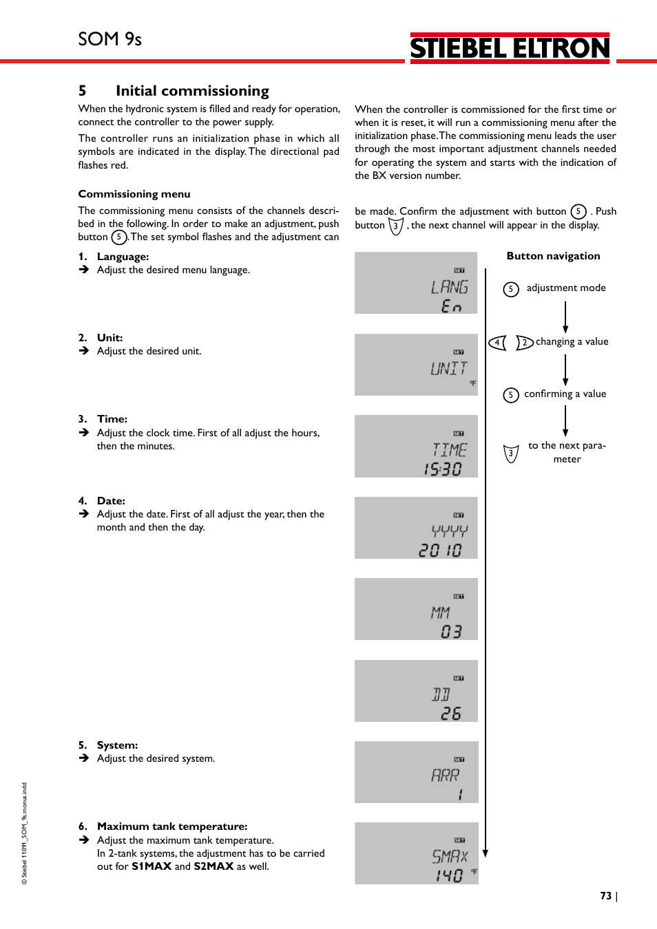Som 9s, 5initial commissioning | STIEBEL ELTRON SOM 9s User Manual | Page 73 / 104