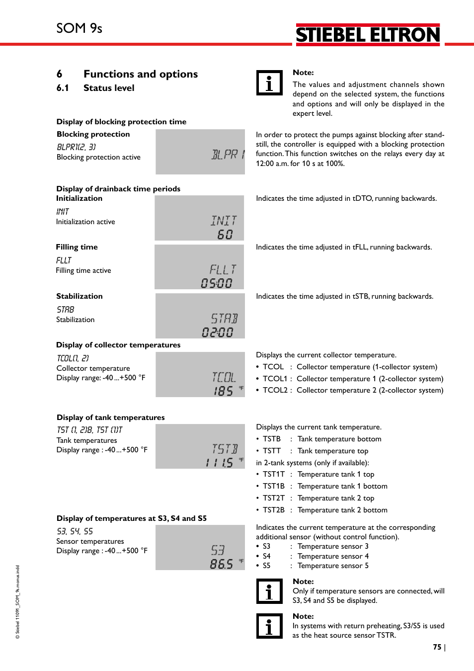 Som 9s, 6functions and options | STIEBEL ELTRON SOM 9s User Manual | Page 75 / 104