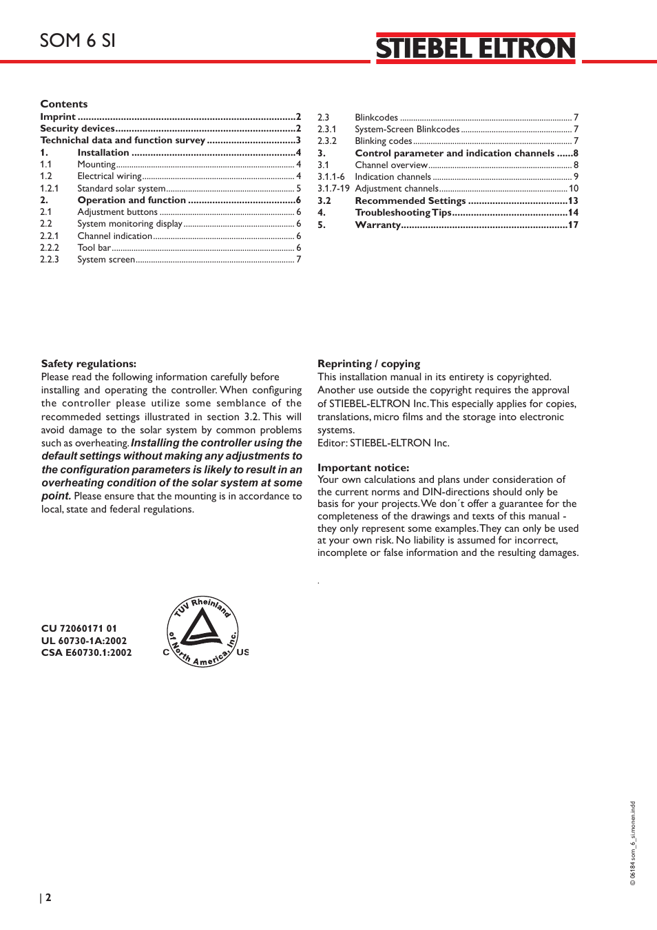 Som 6 si | STIEBEL ELTRON SOM 6 SI User Manual | Page 2 / 17