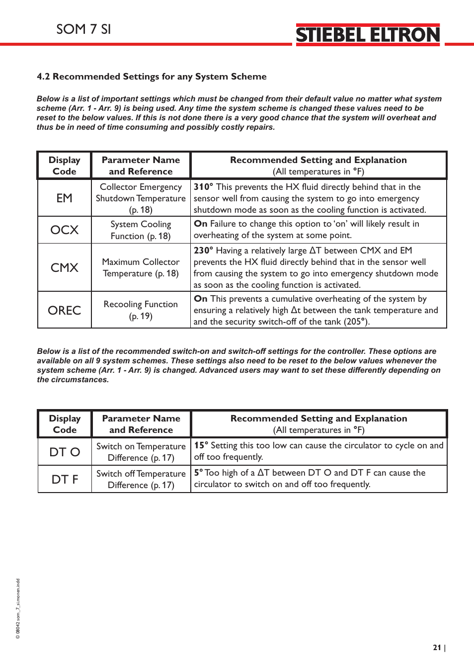 Som 7 si, Orec, Dt o | Dt f | STIEBEL ELTRON SOM 7 SI User Manual | Page 21 / 28