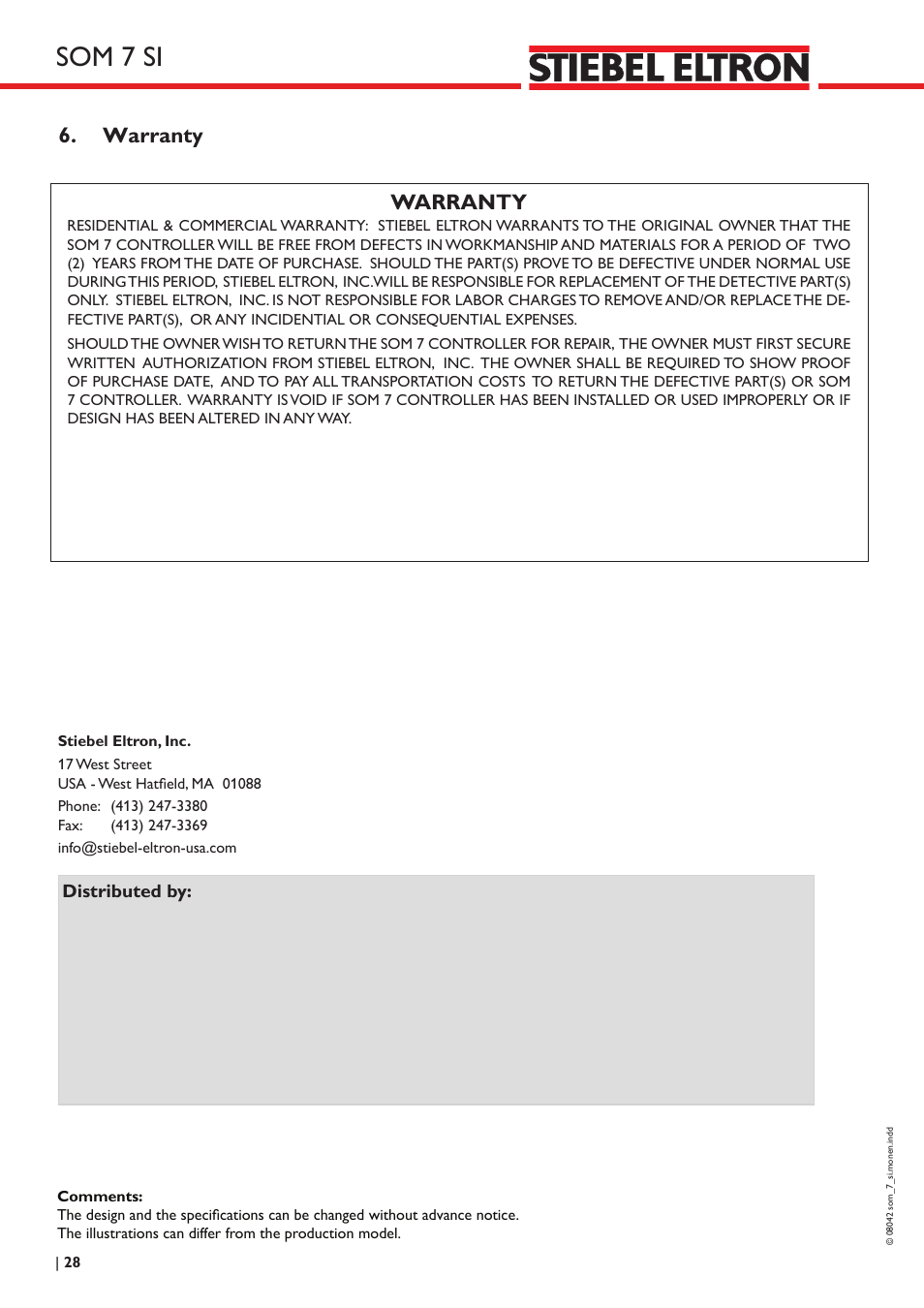 Som 7 si, Warranty | STIEBEL ELTRON SOM 7 SI User Manual | Page 28 / 28