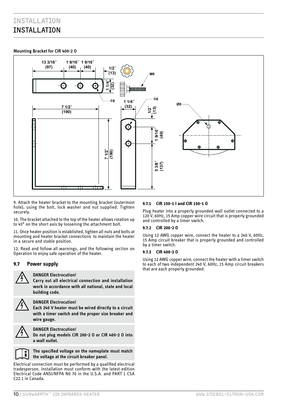 Installation installation | STIEBEL ELTRON SunWarmth CIR 400-2 O User Manual | Page 10 / 72