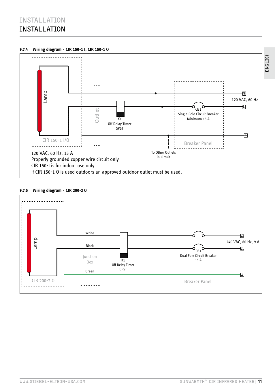 Cir 200-2 o wiring, Installation installation | STIEBEL ELTRON SunWarmth CIR 400-2 O User Manual | Page 11 / 72