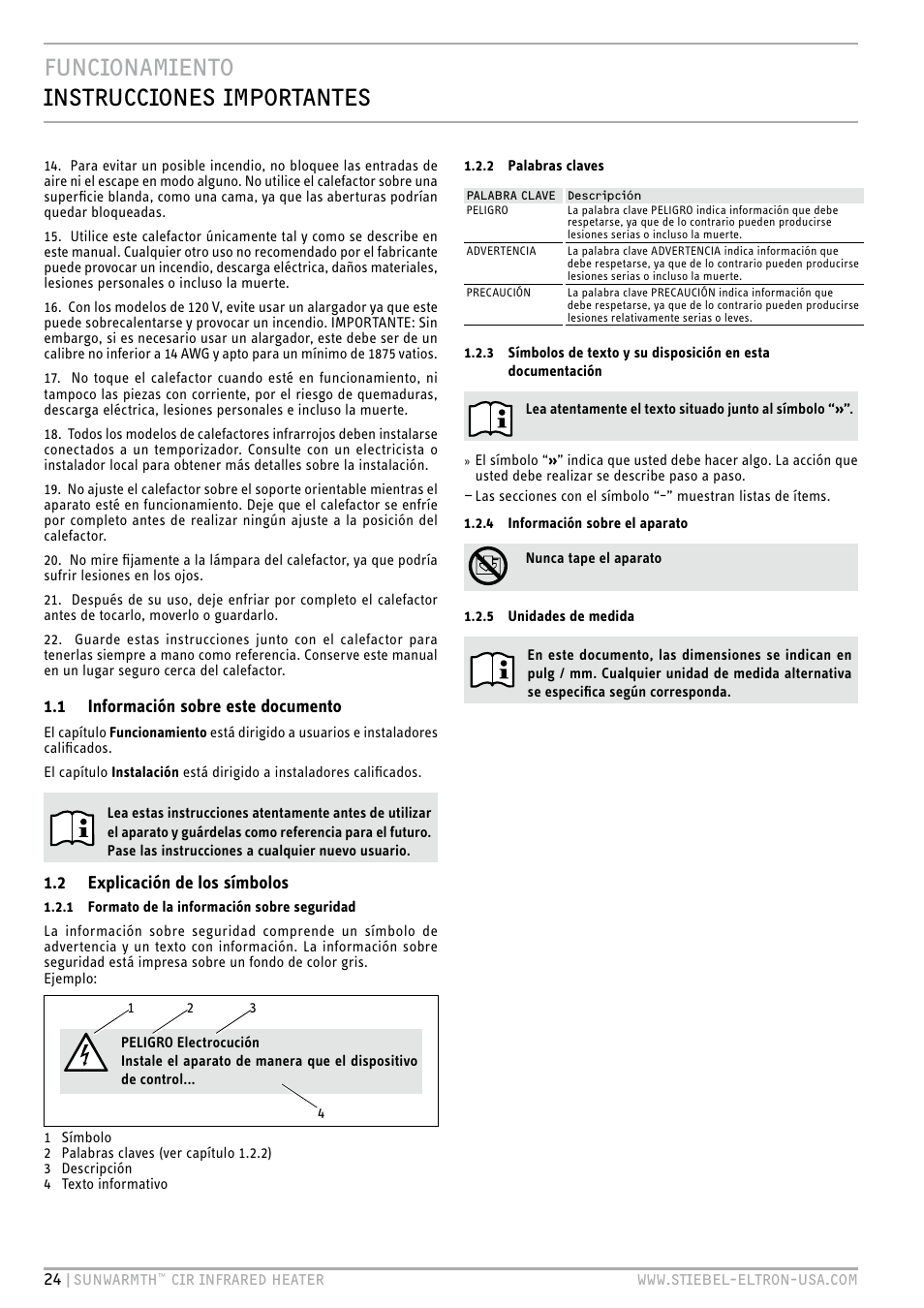 Funcionamiento instrucciones importantes | STIEBEL ELTRON SunWarmth CIR 400-2 O User Manual | Page 24 / 72