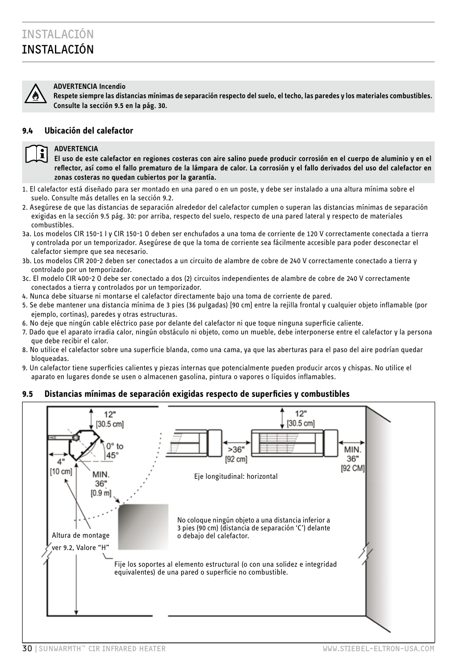 Instalación instalación | STIEBEL ELTRON SunWarmth CIR 400-2 O User Manual | Page 30 / 72