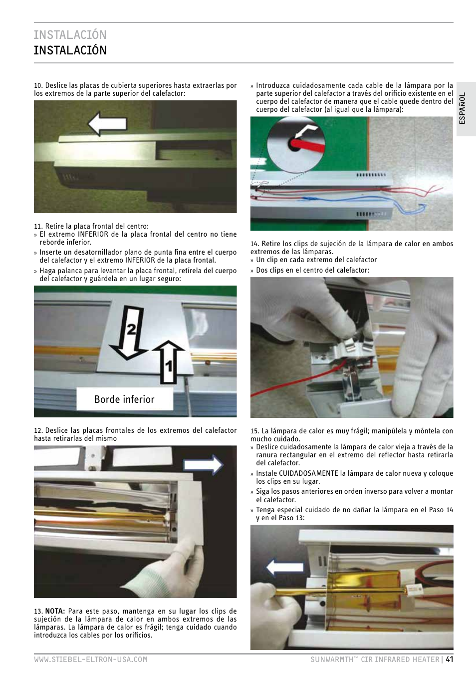 Instalación instalación, Borde inferior | STIEBEL ELTRON SunWarmth CIR 400-2 O User Manual | Page 41 / 72