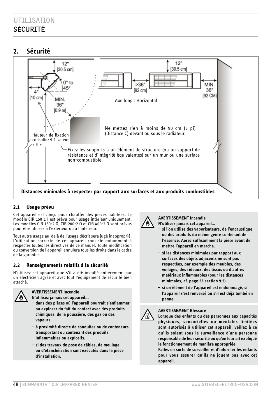 Utilisation sécurité, Sécurité | STIEBEL ELTRON SunWarmth CIR 400-2 O User Manual | Page 48 / 72