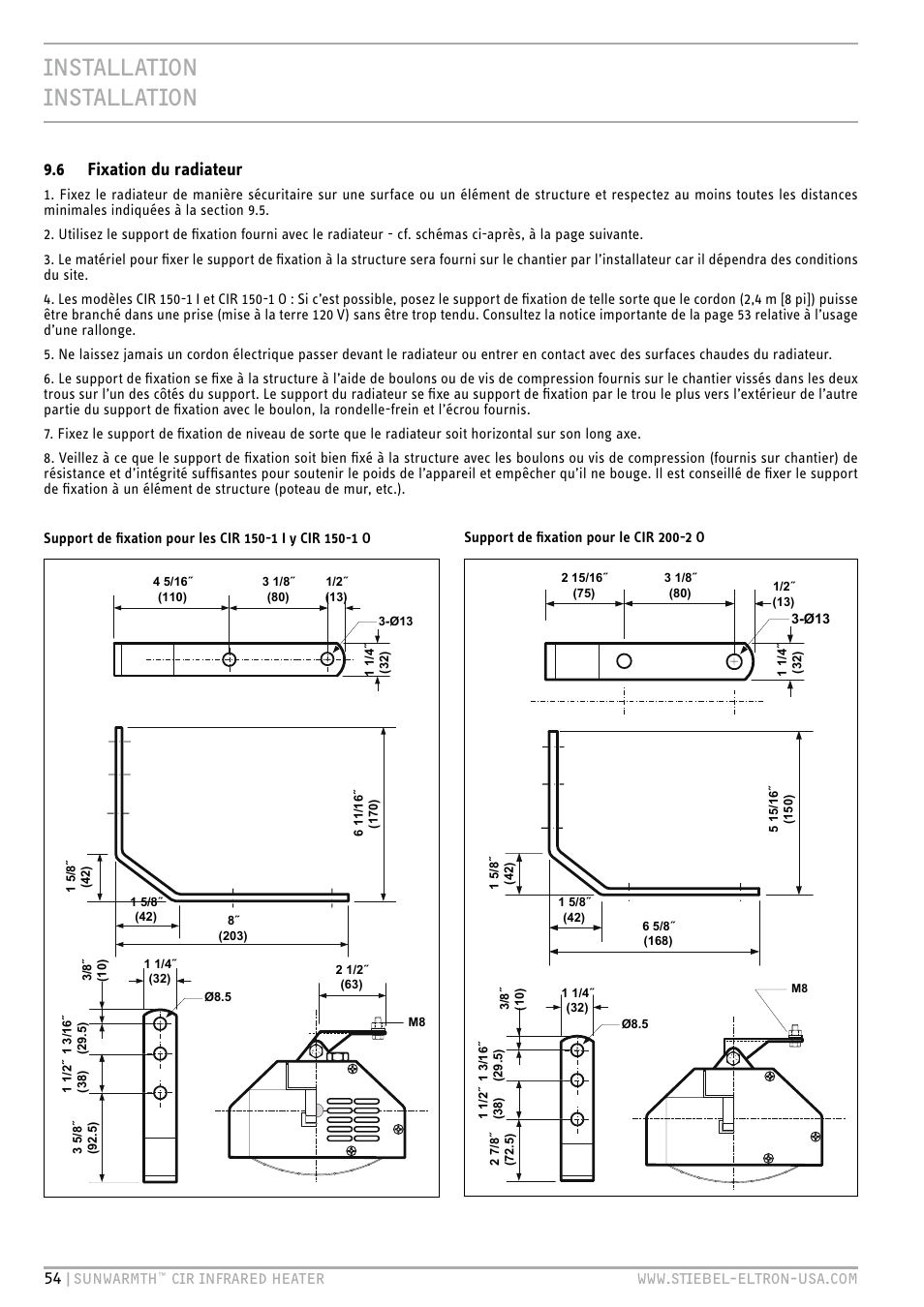 Installation installation, 6 fixation du radiateur | STIEBEL ELTRON SunWarmth CIR 400-2 O User Manual | Page 54 / 72