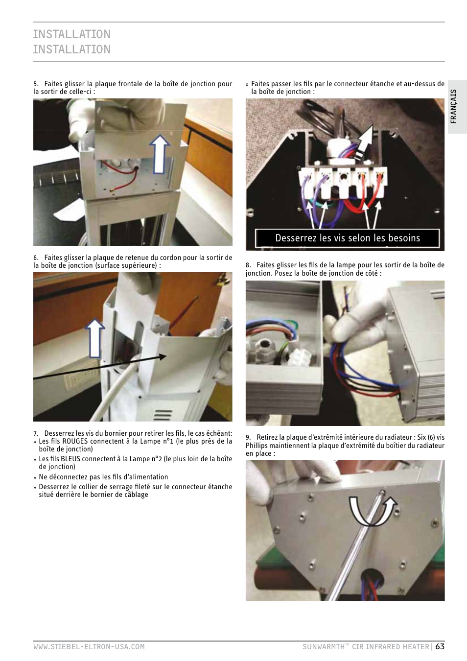 Installation installation, Desserrez les vis selon les besoins | STIEBEL ELTRON SunWarmth CIR 400-2 O User Manual | Page 63 / 72