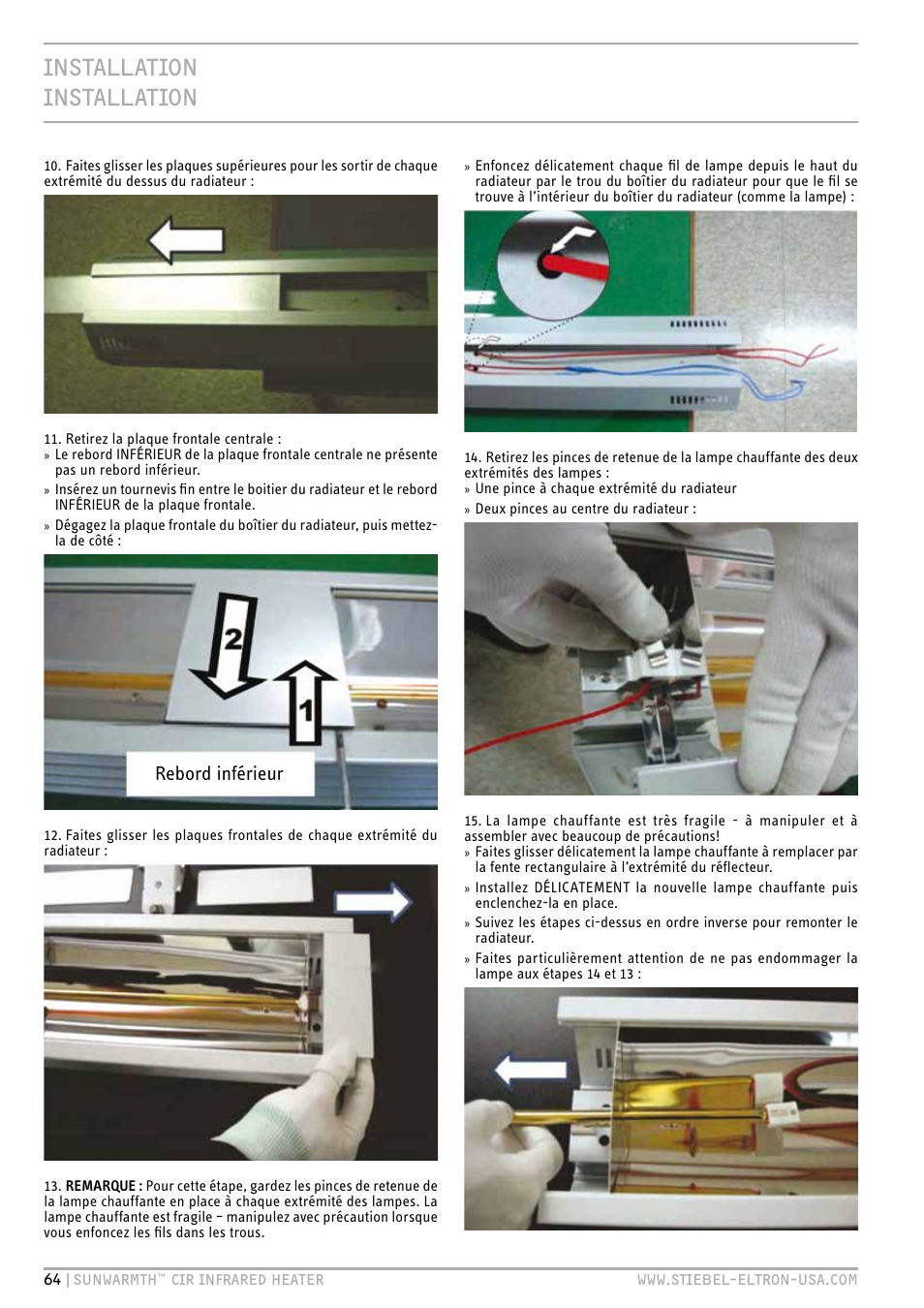 Installation installation, Rebord inférieur | STIEBEL ELTRON SunWarmth CIR 400-2 O User Manual | Page 64 / 72