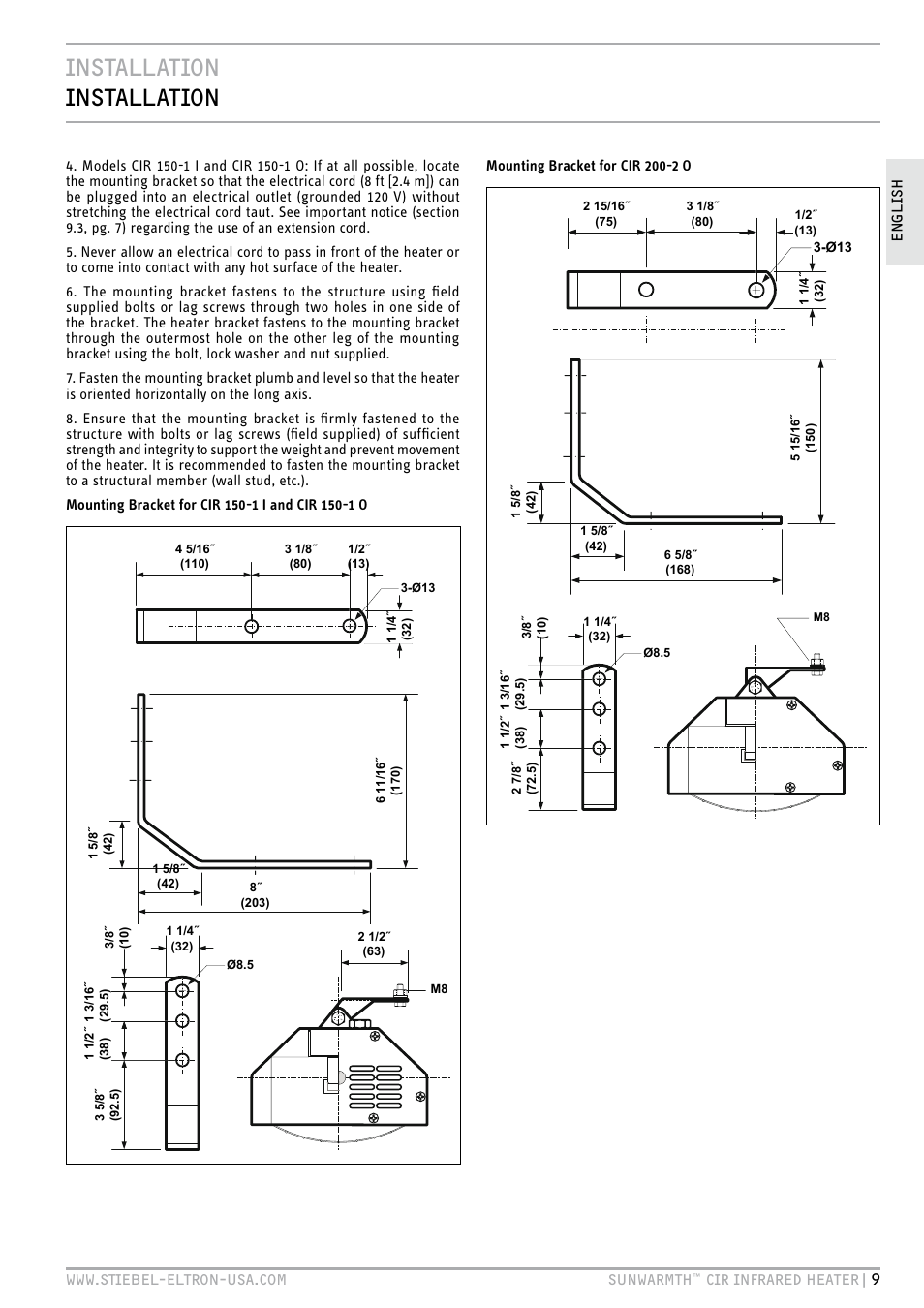 Installation installation | STIEBEL ELTRON SunWarmth CIR 400-2 O User Manual | Page 9 / 72