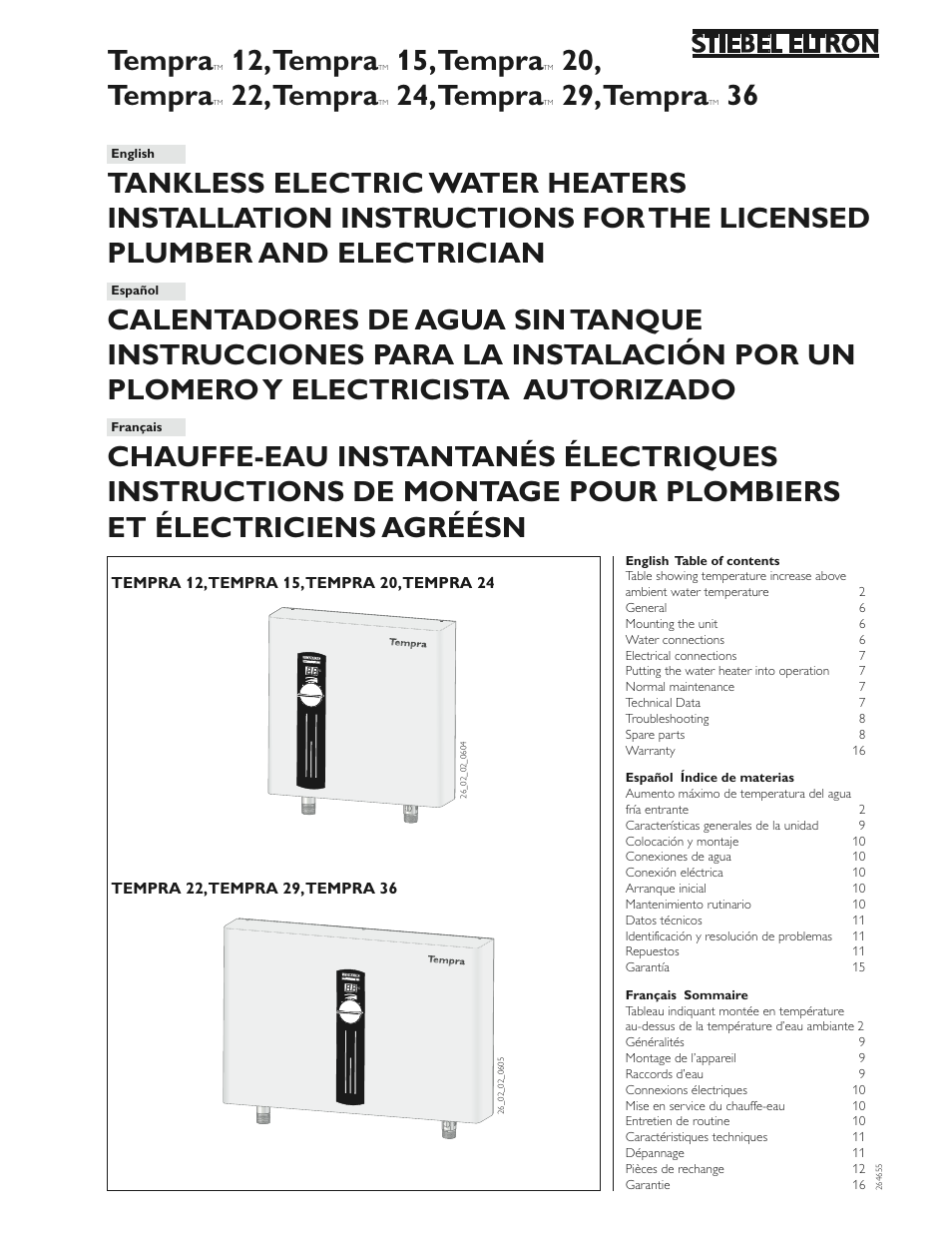 STIEBEL ELTRON Tempra 36 User Manual | 20 pages