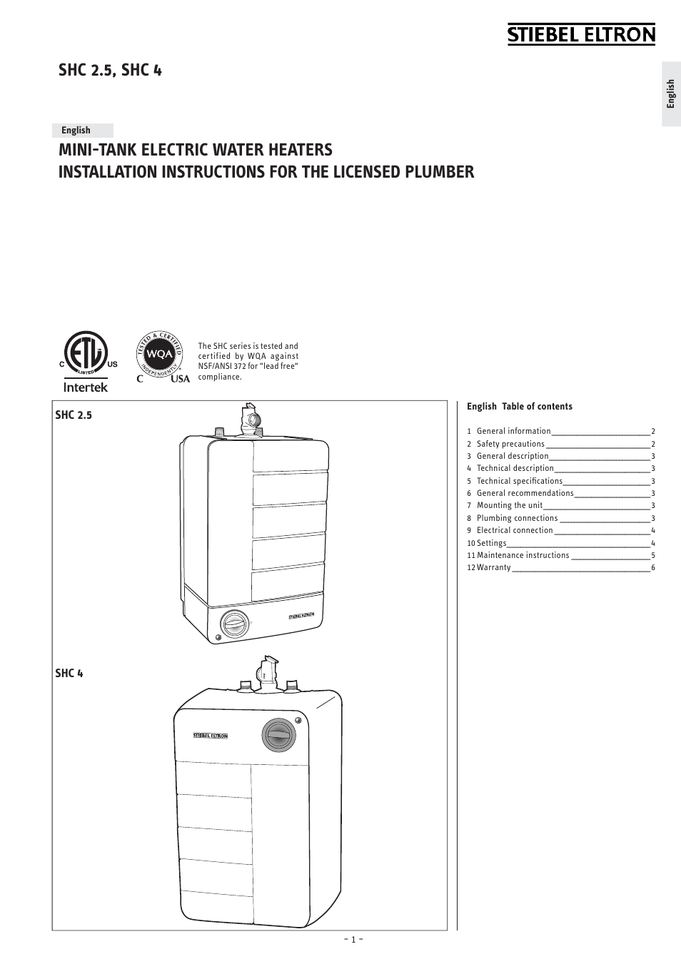 STIEBEL ELTRON SHC 4 User Manual | 6 pages