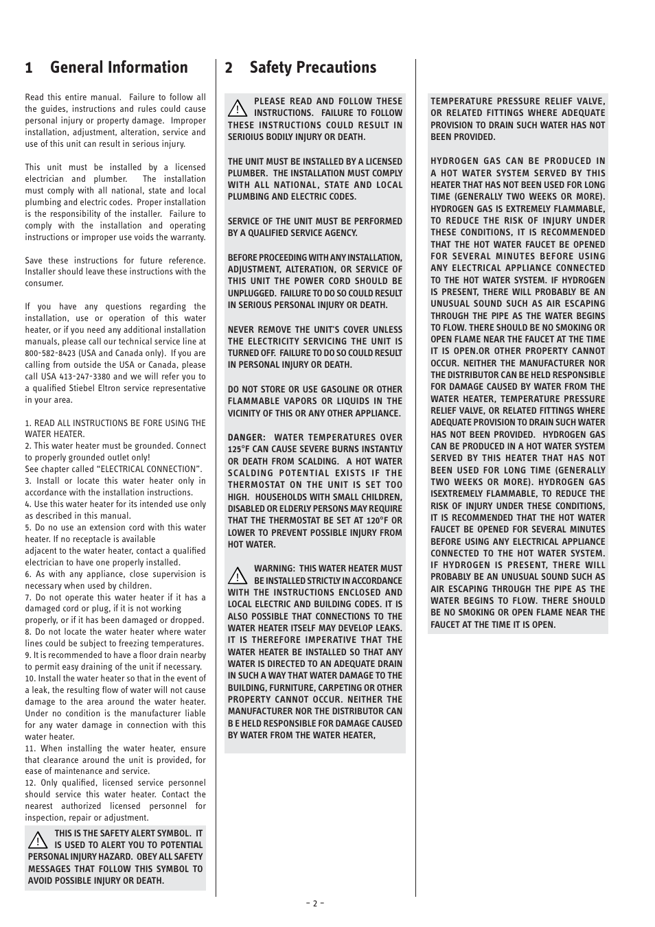 2 safety precautions, 1 general information | STIEBEL ELTRON SHC 4 User Manual | Page 2 / 6