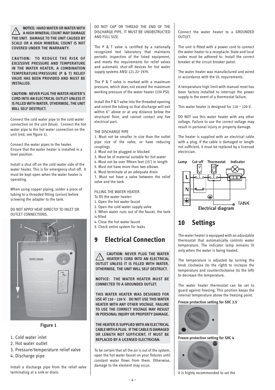 10 settings, 9 electrical connection | STIEBEL ELTRON SHC 4 User Manual | Page 4 / 6