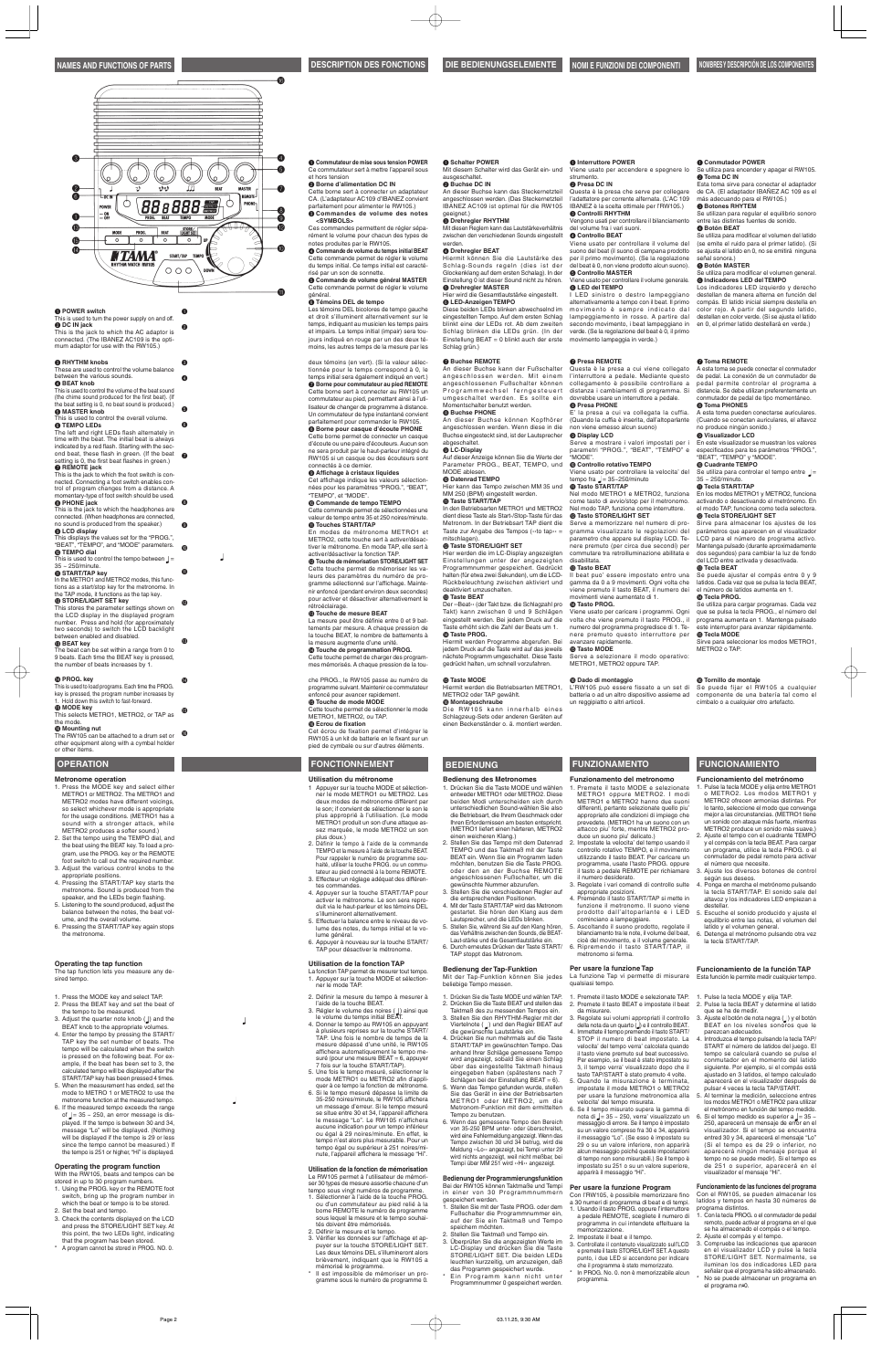 TAMA Rhythm Watch User Manual | Page 2 / 3