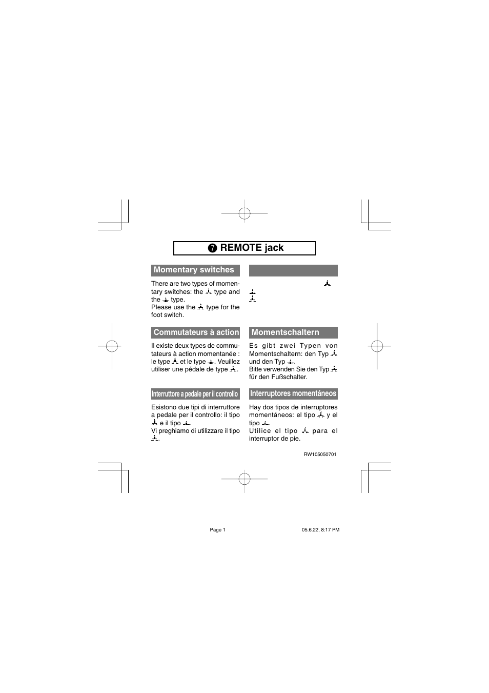 7 remote jack | TAMA Rhythm Watch User Manual | Page 3 / 3