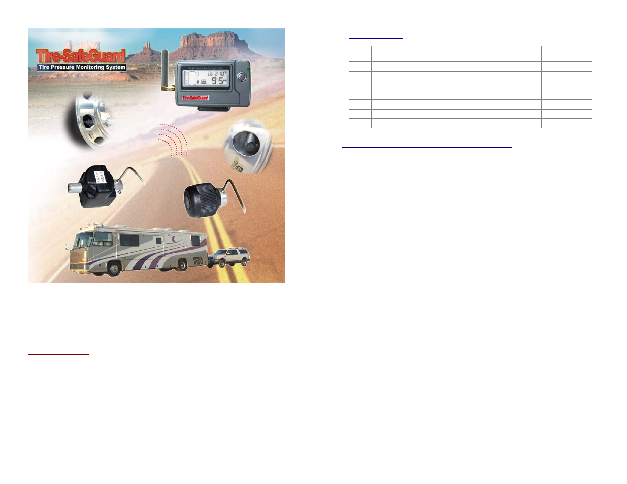 Tire-SafeGuard Tire Pressure Monitoring System TPMS User Manual | 7 pages