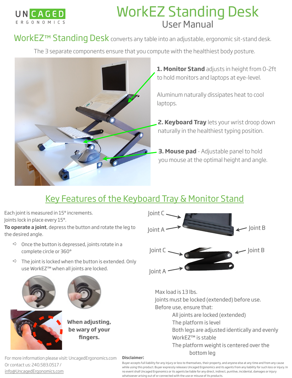 Uncaged Ergonomics WorkEZ Standing Desk User Manual | 2 pages