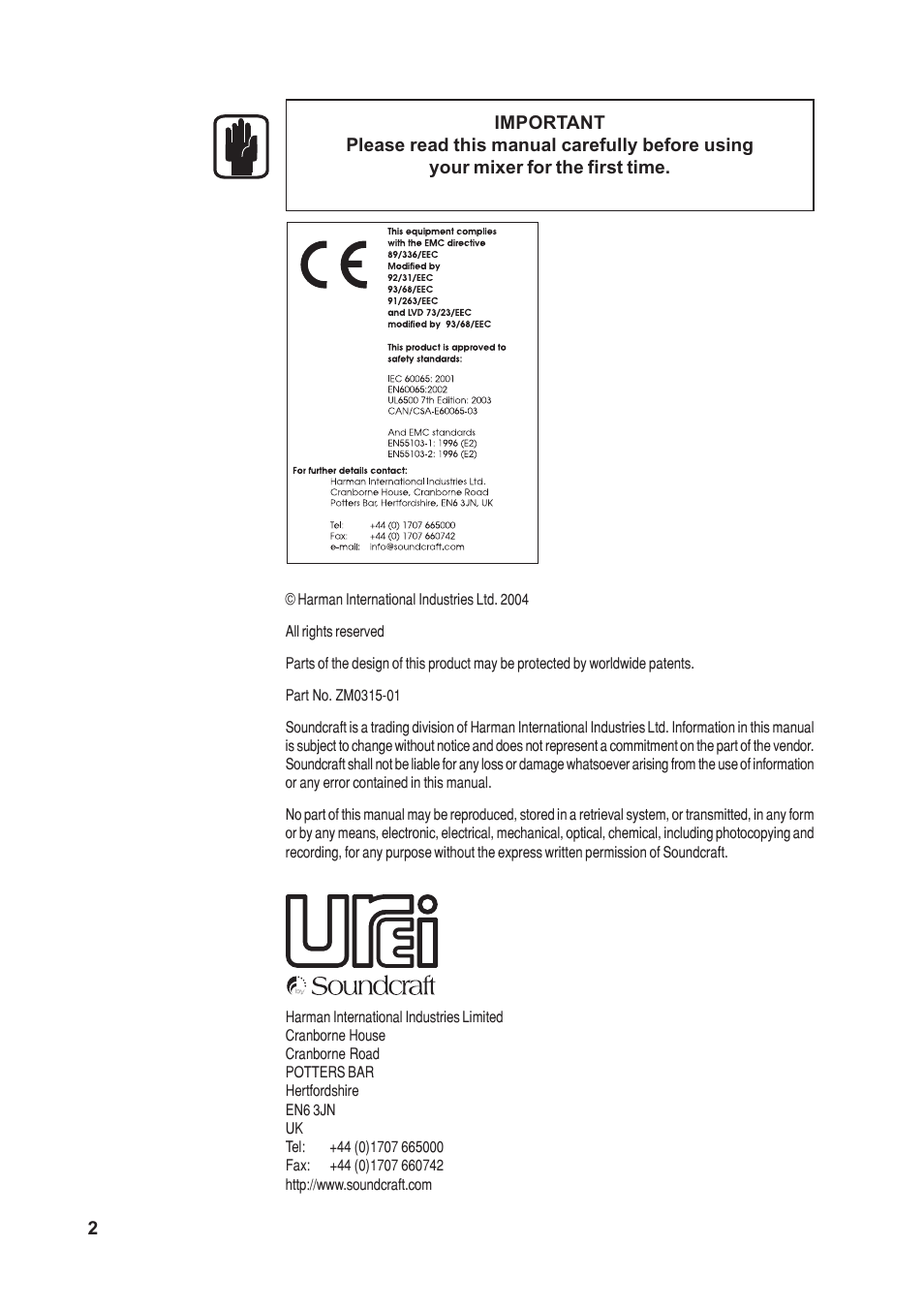 SoundCraft 1620LE User Manual | Page 2 / 32