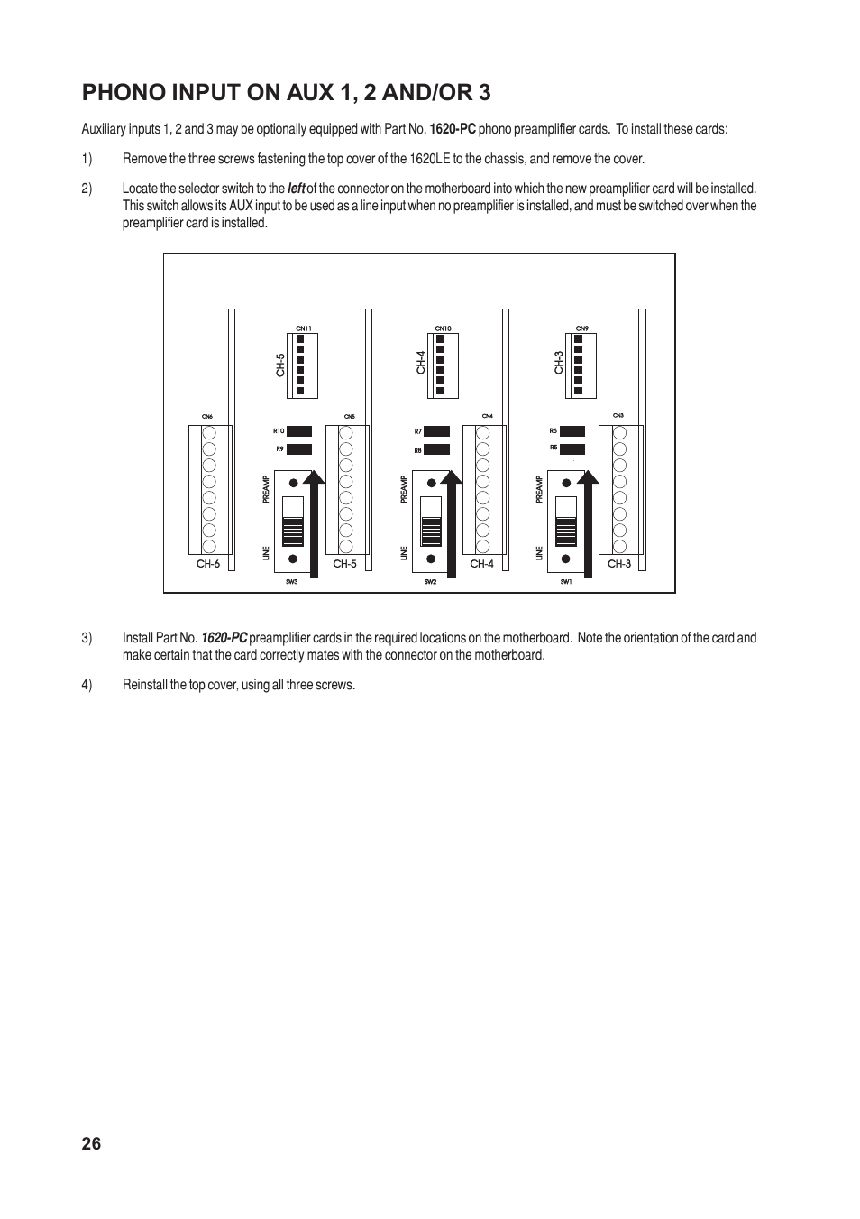 Phono input on aux 1, 2 and/or 3 | SoundCraft 1620LE User Manual | Page 26 / 32