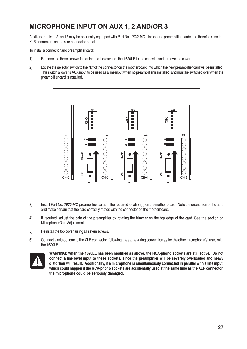 Microphone input on aux 1, 2 and/or 3 | SoundCraft 1620LE User Manual | Page 27 / 32