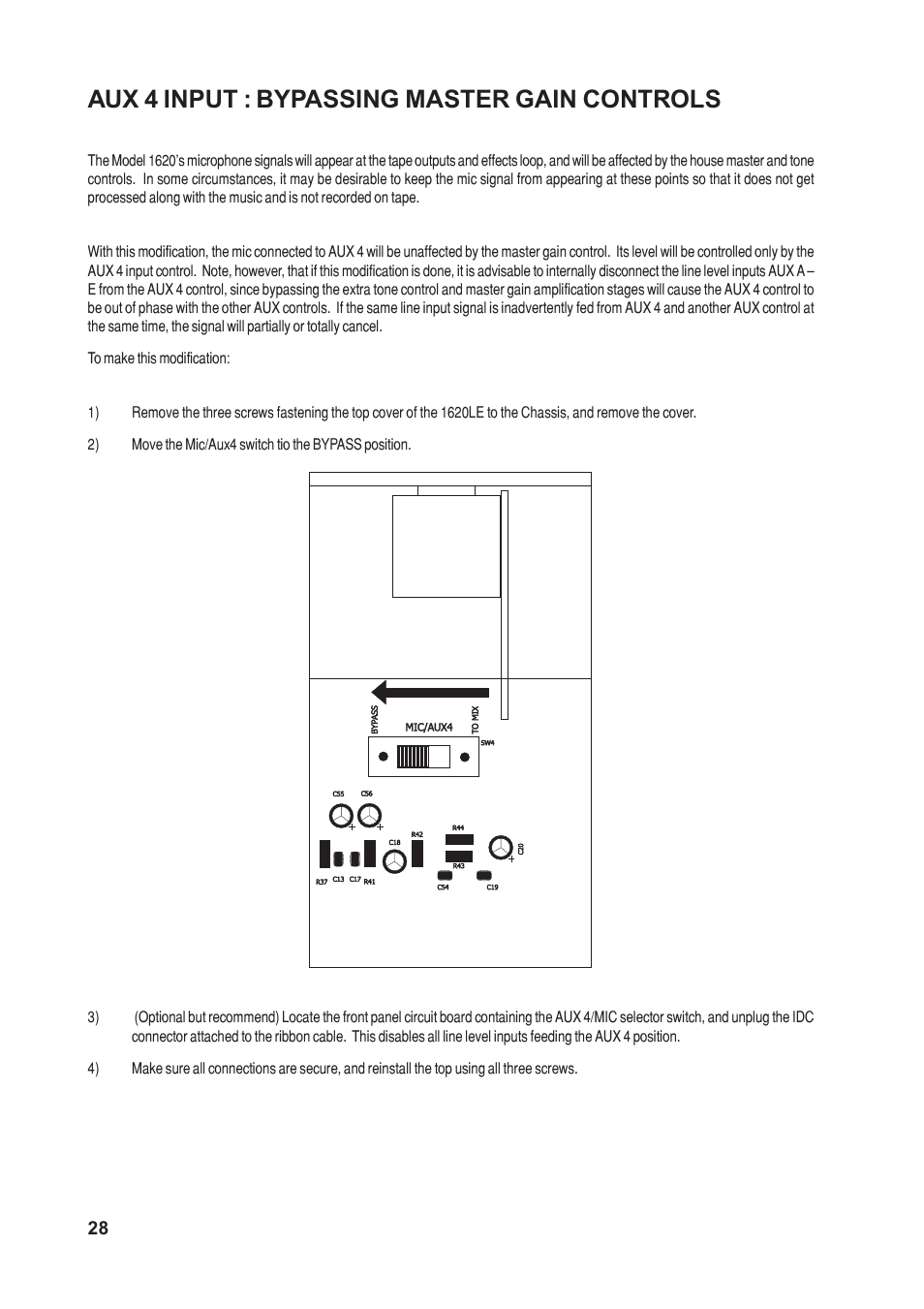 Aux 4 input : bypassing master gain controls | SoundCraft 1620LE User Manual | Page 28 / 32