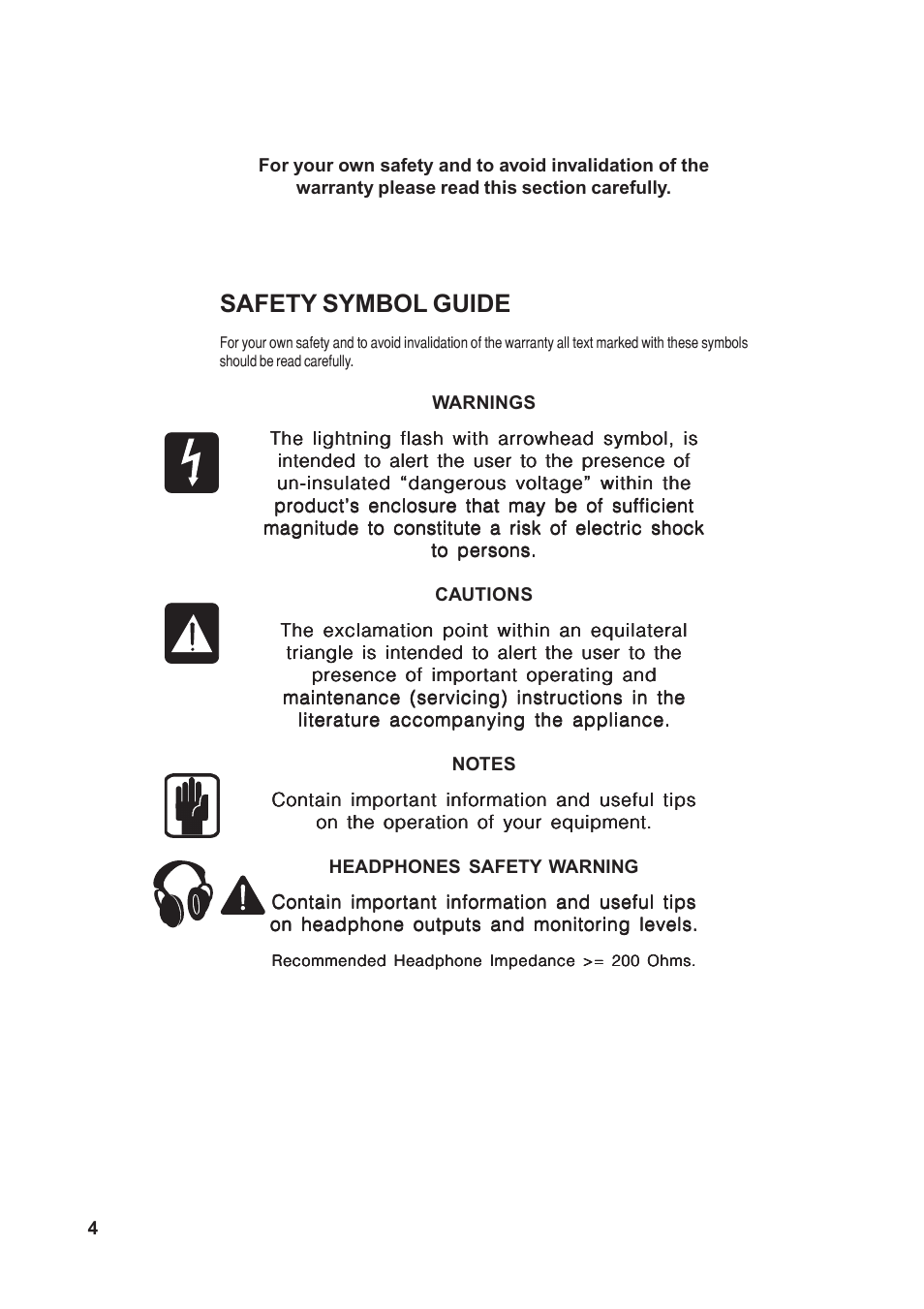 Safety symbol guide | SoundCraft 1620LE User Manual | Page 4 / 32