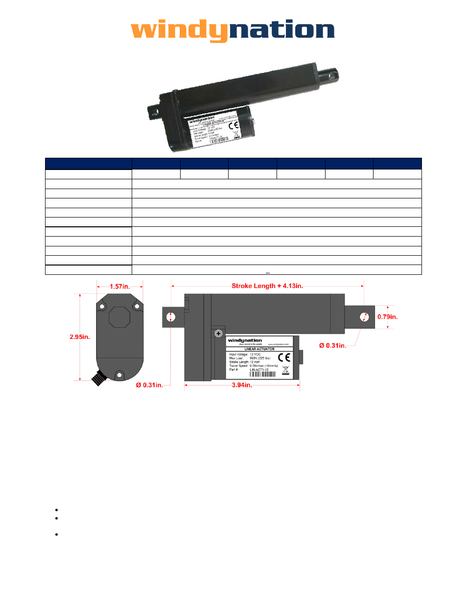 Windy Nation LIN-ACT1-XX Linear Actuators User Manual | 1 page