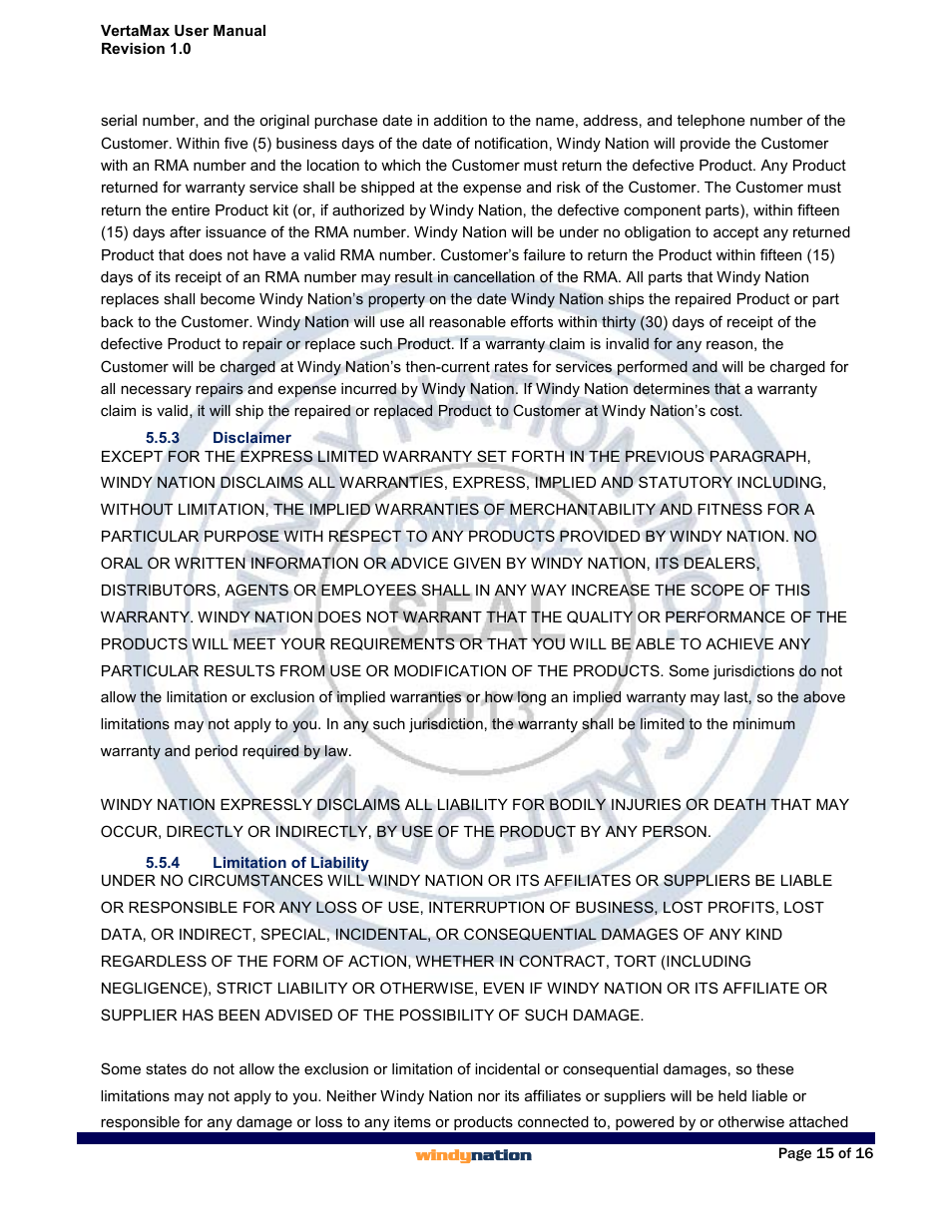 3 disclaimer, 4 limitation of liability, Disclaimer | Limitation of liability | Windy Nation VertaMax Power Inverter User Manual | Page 15 / 16